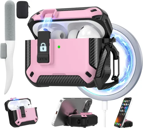 Miniatura 14 de Maxjoy for AirPods Pro 3 Case 2025, MagSafe Compatible with Auto Lock, Shockproof Protective Cover with Phone Stand, Includes Cleaning Kit &