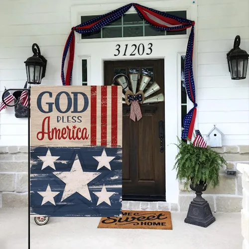 Miniatura 6 de Hzppyz Bandera patriótica de jardín con texto en inglés «God Bless America» del 4 de julio, de doble cara, diseño de estrellas y rayas de Estados