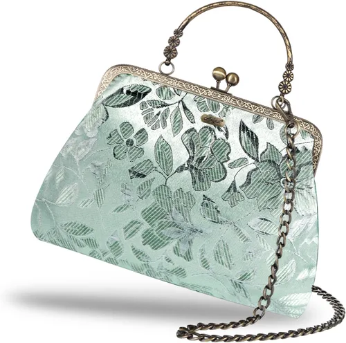 Miniatura 126 de Bolso floral con asa superior, bolso de noche Kiss Lock para mujer, bolso vintage