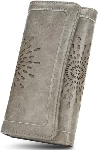 Miniatura 14 de Aphison - Cartera larga de cuero suave RFID para mujer, con caja de regalo