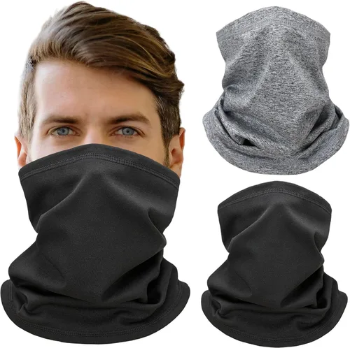 Miniatura 9 de Paquete de 2 calentadores de cuello de invierno y máscara facial de esquí para hombres y mujeres, polaina de cuello de forro polar para clima frío