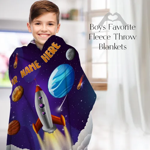 Miniatura 3 de Manta personalizada con diseño de cohete para niños, bonita manta con nombre personalizada para niños y niñas, divertido espacio exterior, galaxia