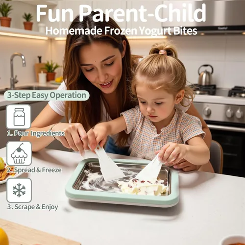 Miniatura 4 de Máquina de helados instantáneos, máquina de helados enrollados con 2 espátulas, yogur helado casero para actividades divertidas de padres e hijos