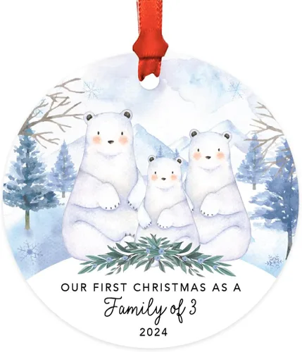 Miniatura 73 de Andaz Press Adorno de recuerdo de Navidad de metal redondo personalizado para la familia, My First Christmas As Abuelita 2024, acuarela de osos