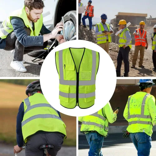 Miniatura 6 de FEimaX Chaleco de seguridad de alta visibilidad, chaleco de trabajo reflectante de malla para hombres y mujeres con bolsillos y cremallera, cumple