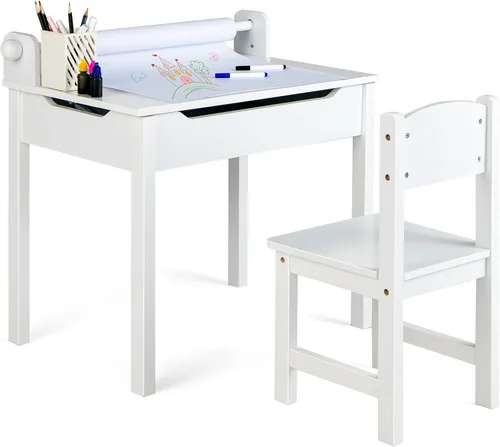 Costzon - Juego de mesa y silla para niños, mesa de arte y manualidades con tapa abatible para cuarto de juegos, jardín de infantes, escritorio para