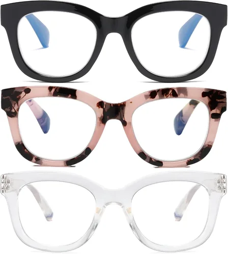 Miniatura 7 de Oversized Reading Glasses for Women,3 Pack Blue Light Blocking Computer Spring hinge Readers 6MIX-C1