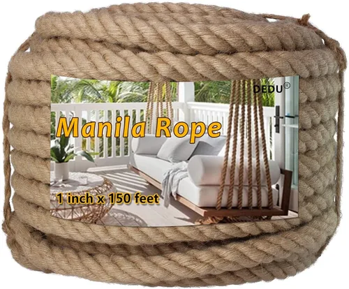 Miniatura 9 de Cuerda de Manila de 2 pulgadas x 50 pies, cuerda de cáñamo gruesa de 4 hebras trenzadas, cáñamo natural para manualidades de servicio pesado