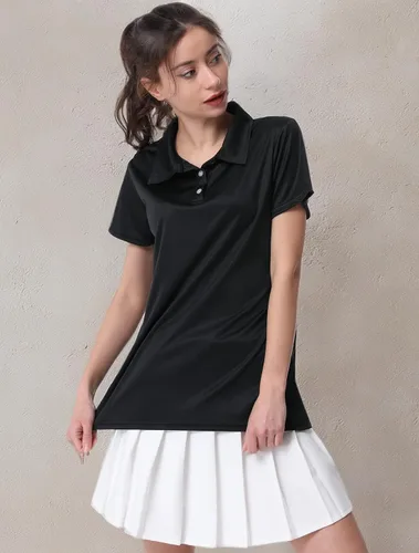 Miniatura 6 de Camiseta polo para mujer, camiseta de golf Dry Fit que absorbe la humedad, manga corta, deportiva, ropa deportiva, cuello con botones, entrenamiento