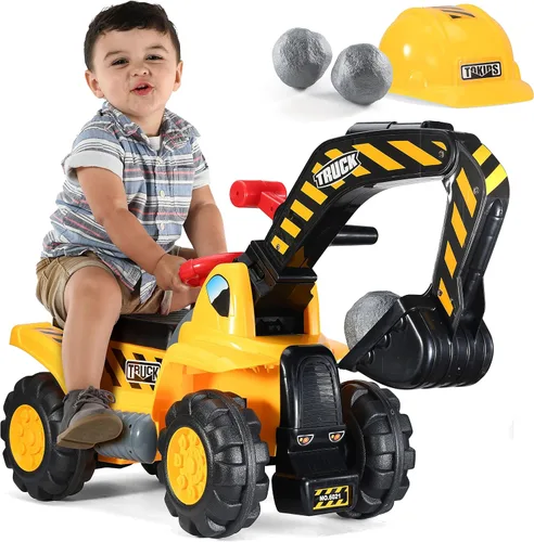Miniatura 8 de Play22 - Tractores de juguete para niños en excavadora – Sonidos musicales de tractor incluye casco con rocas – Juego de simulación – Camión