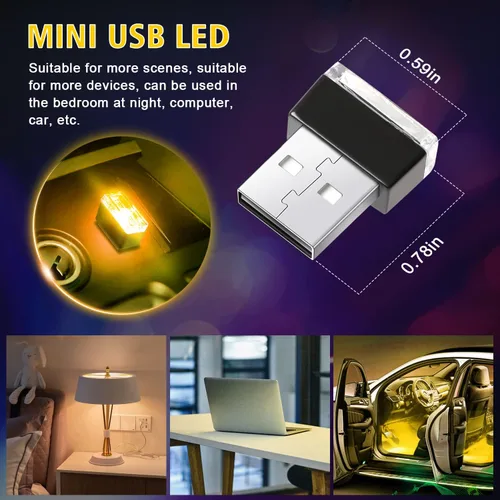 Miniatura 5 de Ouzorp 2 piezas mini USB LED luz, iluminación interior LED de coche DC 5V inteligente USB LED atmósfera luz portátil teclado luz hogar oficina