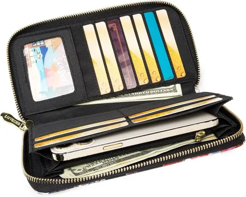 Miniatura 85 de Cartera de mano para mujer, estilo bohemio, con RFID, elegante, espaciosa con correa para viajes, capacidad para tarjetas, teléfono, dinero