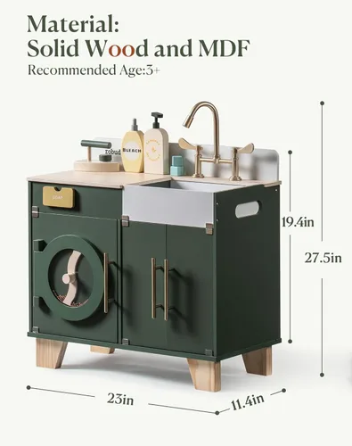 Miniatura 6 de ROBUD Cocina de juego para niños, lavadora multifunción de madera para niños, juego de cocina para niños, lavadora de juguetes de cocina