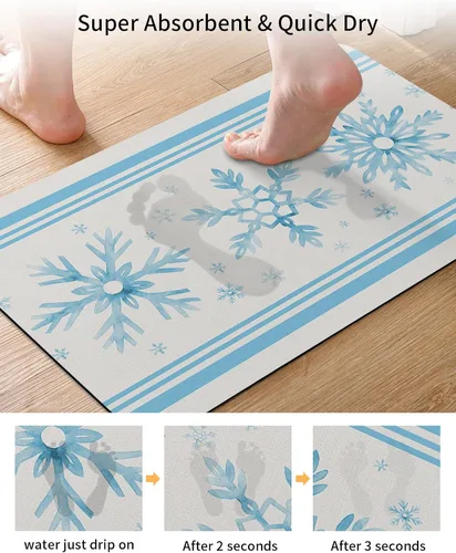 Miniatura 3 de Winter Snowflake Bath Mat for Tub,Non Slip Bathroom Floor Runner Rug Quick Dry & Absorbent Diatomaceous Earth Shower Sink Kitchen Living Room