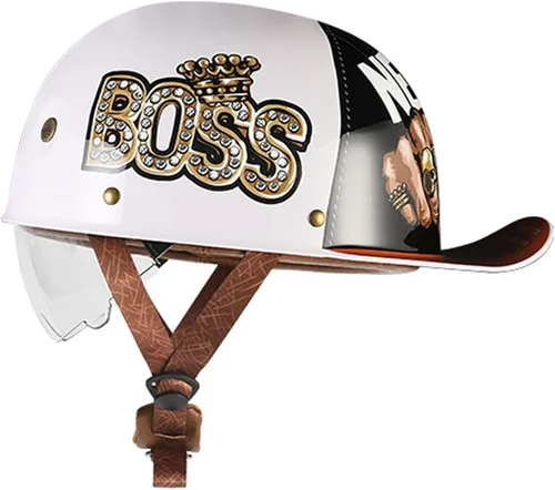 Miniatura 8 de Medio casco de motocicleta vintage, casco de béisbol de moda, certificación DOT/ECE, casco de motocicleta para hombres y mujeres