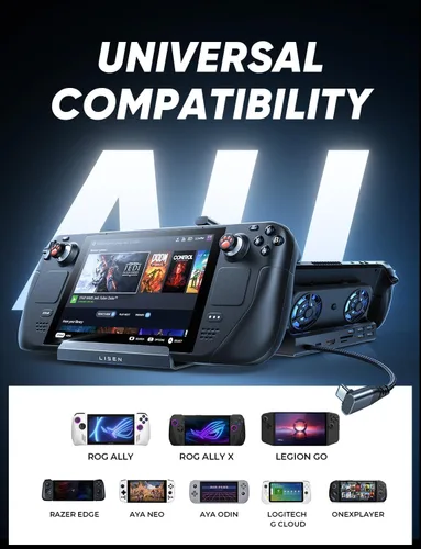 Miniatura 7 de LISEN Estación de acoplamiento 10 en 1 para Steam Deck OLED y ROG Ally X y Legion Go, ventilador de enfriamiento dual 5 puertos USB y 4K @60Hz