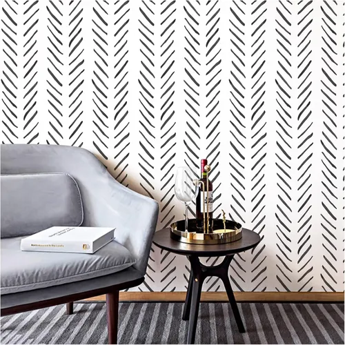 Miniatura 2 de HAOKHOME Papel tapiz de vinilo adhesivo extraíble con diseño de rayas en blanco y negro para gabinete de baño, papel de contacto de vinilo extraíble