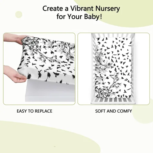 Miniatura 6 de Sábanas bajeras ajustables para cuna de color blanco y negro, sábanas portátiles para cuna, suaves y elásticas, ideal para habitación de niños