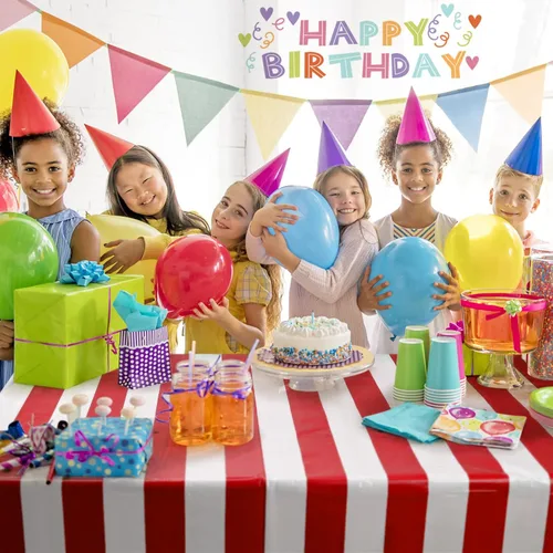 Miniatura 4 de Paquete de 4 manteles de plástico desechables impermeables de 54 x 108 pulgadas, a rayas rojas y blancas, manteles rectangulares para cumpleaños
