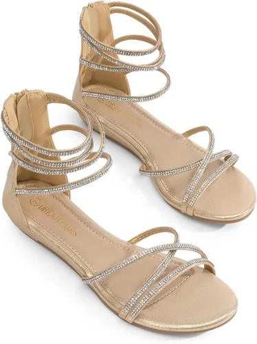 Miniatura 7 de DREAM PAIRS - Sandalias de plataforma baja para mujer, con correa al tobillo y diamantes de imitación