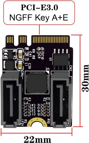 Miniatura 2 de NGFF clave A+E PCI Express a SATA 3.0 6Gbps adaptador de doble puerto convertidor tarjeta de extensión de disco duro JMB582 2230