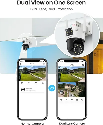 Miniatura 2 de ZOSI C298 Max 4K 8MP Cámara de seguridad PTZ con doble lente (2x4MP) con cable y WiFi para exteriores, gran angular, 2.4GHz cámara 360, zoom híbrido