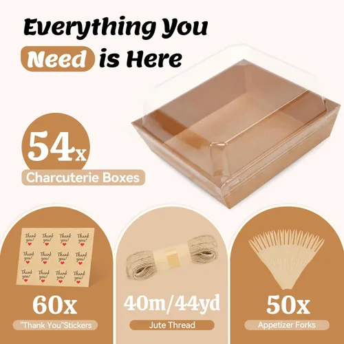 Miniatura 2 de Paquete de 54 Cajas Pequeñas para Charcutería con Tapas Transparentes, Caja de Embutidos de Papel Mini Para Llevar, Envase Desechable para Alimentos