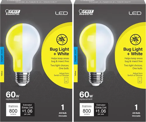 Miniatura 11 de Feit Electric A19 - Luz LED para insectos para exteriores, equivalente a 60 vatios, bombilla LED no regulable, base mediana E26, 120 V, 22 años
