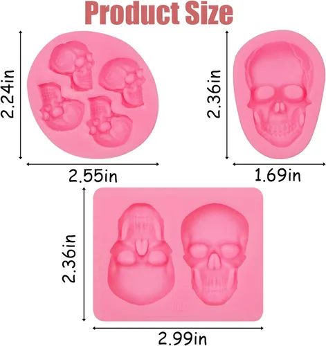 Miniatura 2 de Moldes de silicona 3D de calavera de esqueleto para Halloween, 3 piezas, para fiesta de Halloween, chocolate, caramelo, arcilla para decoración