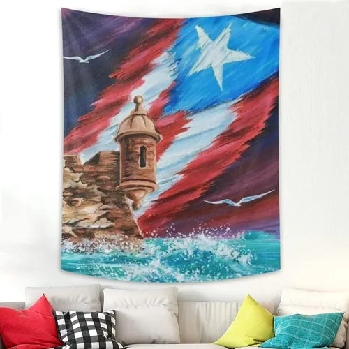 Miniatura 10 de Kizon Tapiz de Puerto Rico Boricua con bandera puertorriqueña para colgar en la pared, decoración del hogar, tapiz puertorriqueño para Puerto Sala
