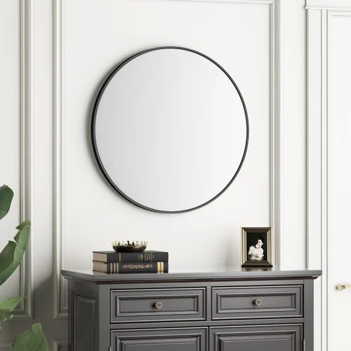 Miniatura 5 de Itrue Espejo de pared redondo de 30 pulgadas, marco de metal negro cepillado, espejo de tocador de baño, espejo decorativo de vidrio HD con respaldo