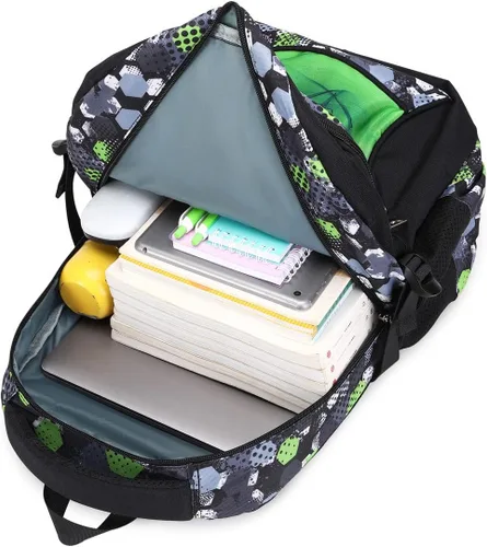 Miniatura 3 de BYPTNF Mochila para niño, estudiante, niño, impermeable, duradera, elemental, casual, media, verde (E-green), Computadora portátil
