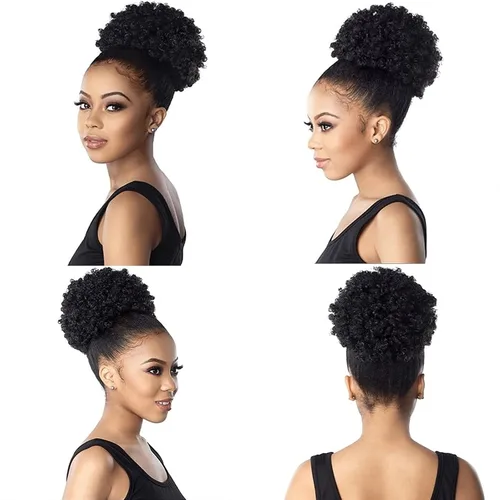 Miniatura 3 de THEMIS HAIR Cola de caballo afro con cordón para mujeres negras, moño corto de cola de caballo con cordón alto para cabello natural corto, 1b