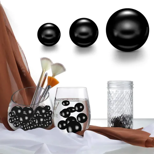 Miniatura 4 de Hicarer 120 cuentas de perlas para jarrón para centros de mesa, soporte para brochas de maquillaje, cuentas de imitación redondas surtidas para Negro