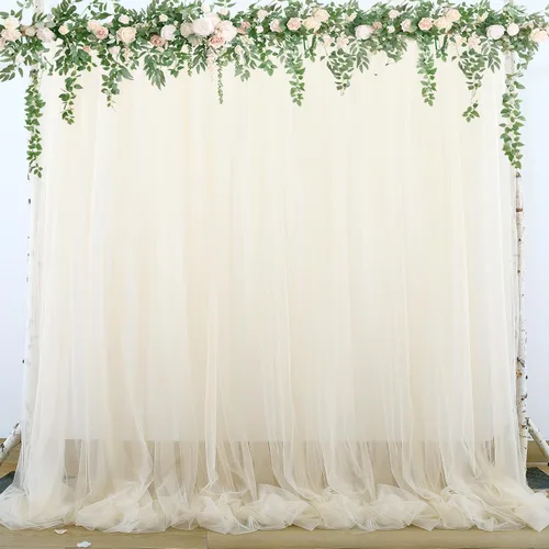 Cortina tipo telón de tul color champán para fiestas, bodas, 10 x 8 pies, cortinas tipo telón de fondo transparente color champán para baby shower,