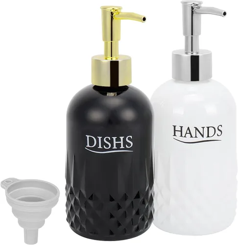 Juego de dispensador de jabón de vidrio, dispensador de bomba de jabón para platos, dispensador de champú acondicionador para mostrador de cocina y