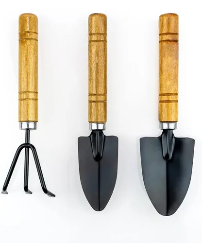 Gardenera Bonsái - Juego de herramientas de jardinería de 3 piezas: rastrillo, pala, pala, asas de madera, el mejor kit para el cuidado de plantas