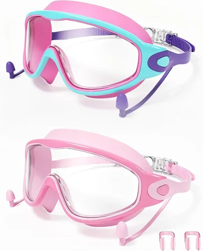Miniatura 11 de Gafas de natación para niños de 3 a 15 años con tapones para los oídos, marco grande, gafas de natación antivaho/UV para niños, niñas y bebés, 2