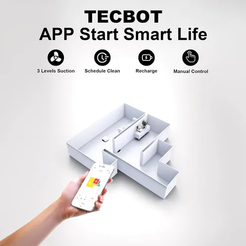 Miniatura 7 de TECBOT S1 Robot aspirador delgado de 120 minutos de tiempo de funcionamiento, robot 2 en 1 para barrer o trapear autocarga WiFi, aplicación y Azul