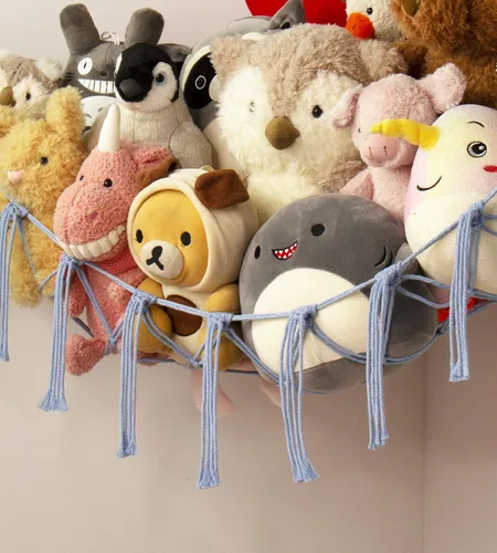 Miniatura 3 de mirolam Hamaca de Almacenamiento para Animales de Peluche Red de Hamaca Grande para Juguetes de Animales de Peluche Esquina - Azul Peluche Puntada