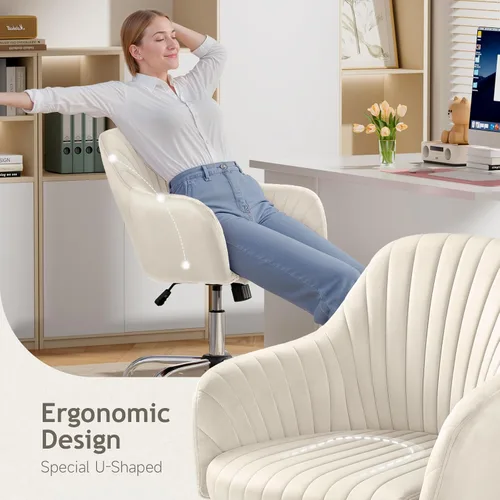 Miniatura 4 de Warmiehomy Silla de escritorio de terciopelo para oficina en casa, silla de trabajo giratoria ajustable moderna, sillas de tocador para mujeres