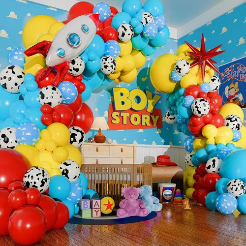 Miniatura 6 de Kit de arco de globos ALL-IN-1 Toy Story para decoración temática de baby shower de It's A Boy Story – Kit de guirnalda de globos Toy Story con Nube