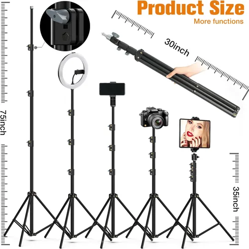 Miniatura 6 de Anillo de luz de 22 pulgadas con soporte, trípode de luz de anillo para iPhone iPad, con trípode de 75 pulgadas, pantalla LCD, 4 clips para iPad, 2