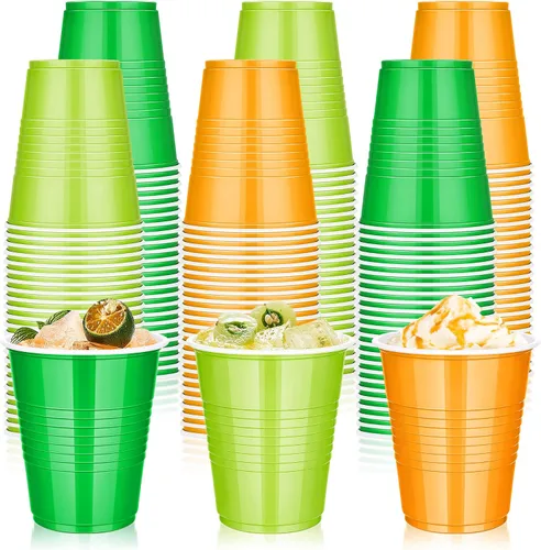 DI QIU REN Paquete de 150 vasos de plástico verdes de San Patricio de 12 onzas, vasos desechables amarillos claros y verdes oscuros para bodas,
