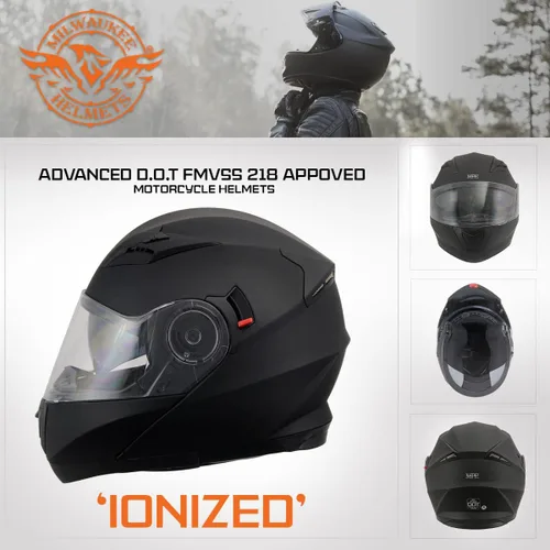 Miniatura 7 de Milwaukee Performance Helmets MPH9803DOT - Casco modular de motocicleta ionizado negro mate avanzado con visera desplegable