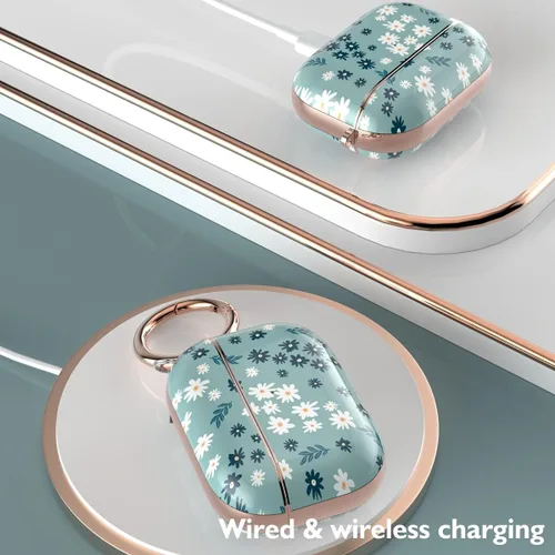 Miniatura 3 de Funda TATOFY para AirPods Pro 2019, elegante funda para AirPods Pro para mujeres y niñas, funda protectora dura con patrones florales con clip (cian)