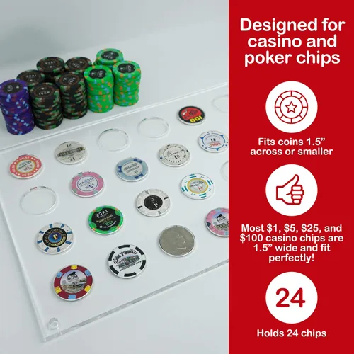 Miniatura 2 de Soporte de exhibición de fichas de casino para 24 fichas o monedas Vitrina de pared para fichas de póquer - Marco de exhibición de acrílico