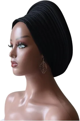 Miniatura 3 de ADEPAPLUS Handmade African Turban Gele Headwrap (One Size Fits Most Heads), Handmade African Head Wrap, Already Made, Colorful Head Tie For Women