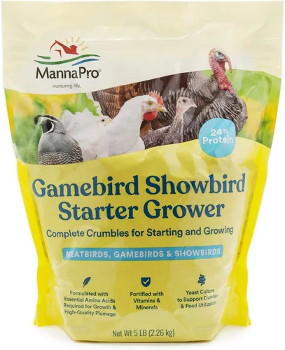 Manna Pro Gamebird & Showbird Crumbles – Alimento prémium para aves de corral para pollos, patos, aves de caza, pavos y bantams – Fortificado con