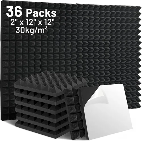 Miniatura 9 de Focusound Paquete de 36 paneles de espuma a prueba de sonido para paredes, paneles de espuma acústica piramidal de 12 x 12 x 1 pulgada, paneles